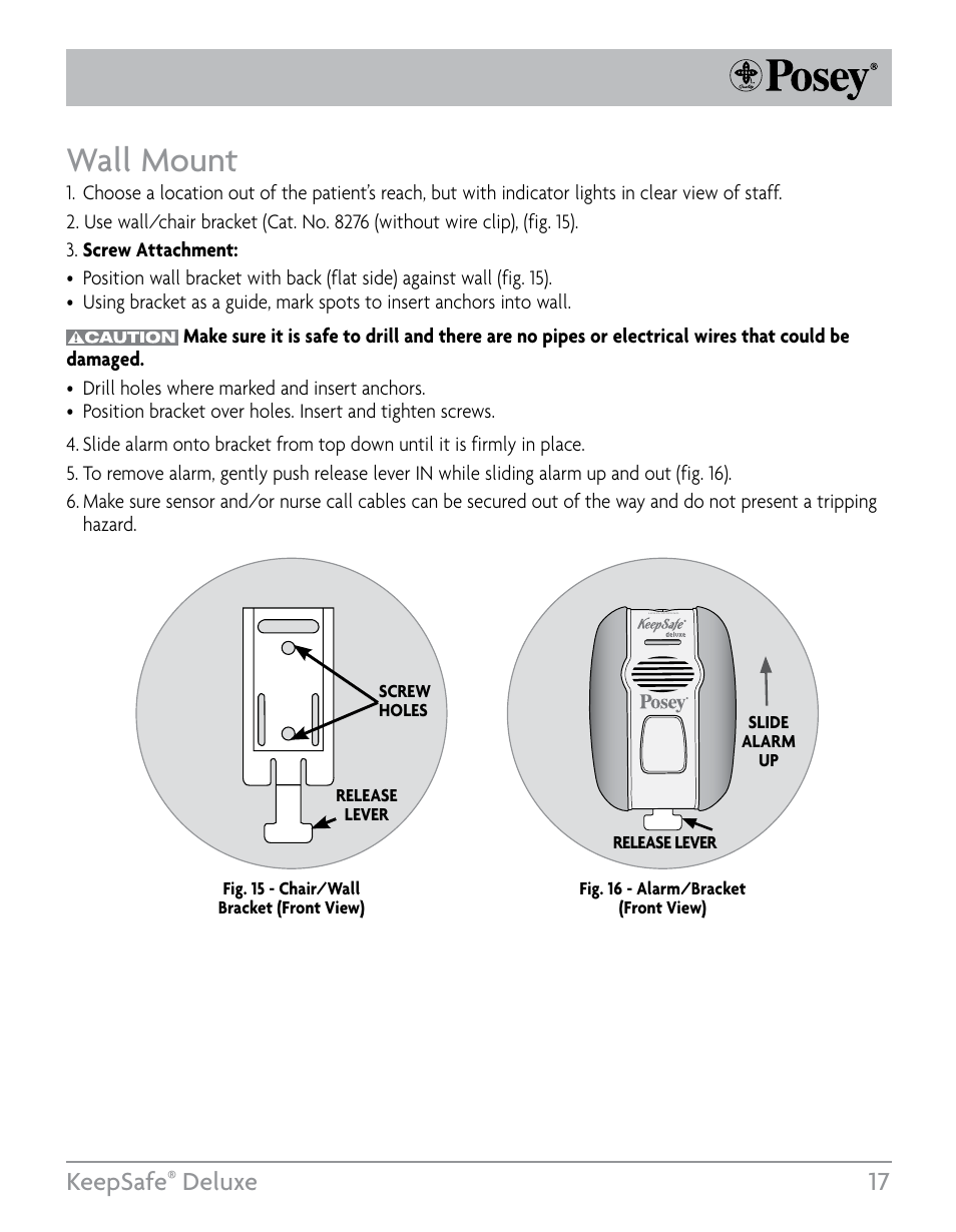 Wall mount, Keepsafe, Deluxe 17 | Posey KeepSafe® Deluxe User Manual | Page 17 / 36