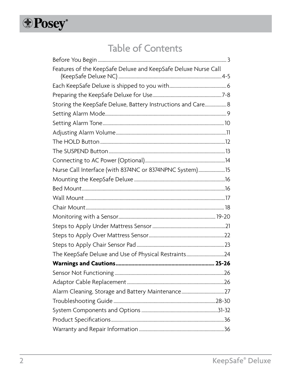 Posey KeepSafe® Deluxe User Manual | Page 2 / 36