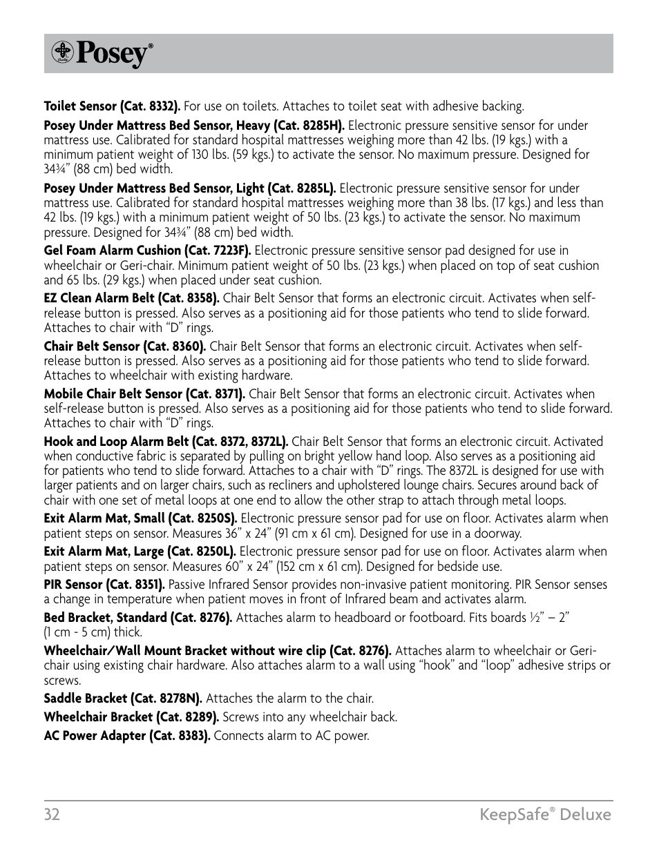 32 keepsafe, Deluxe | Posey KeepSafe® Deluxe User Manual | Page 32 / 36