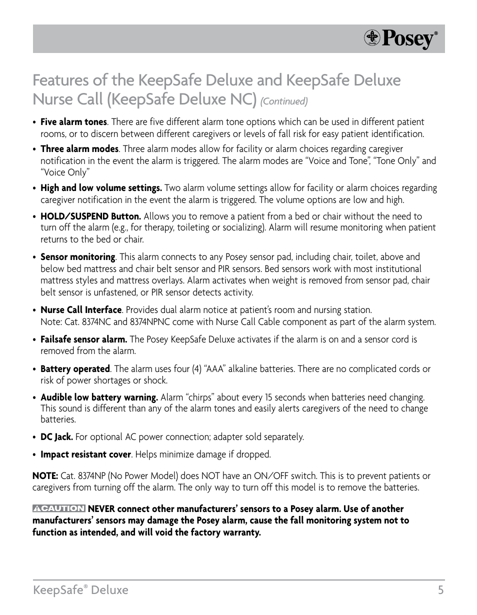 Keepsafe, Deluxe 5 | Posey KeepSafe® Deluxe User Manual | Page 5 / 36