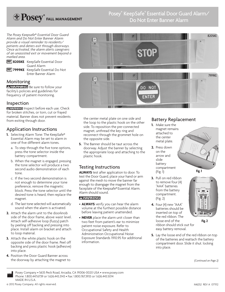 Posey KeepSafe Door Guard Alarm User Manual | 2 pages