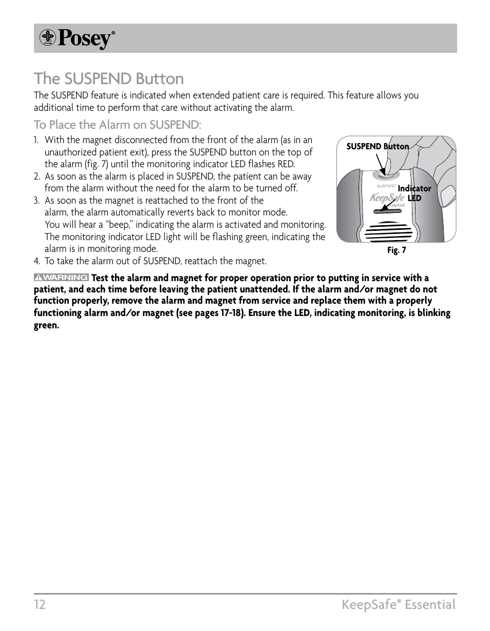 The suspend button, 12 keepsafe, Essential | Posey KeepSafe® Essential User Manual | Page 12 / 24