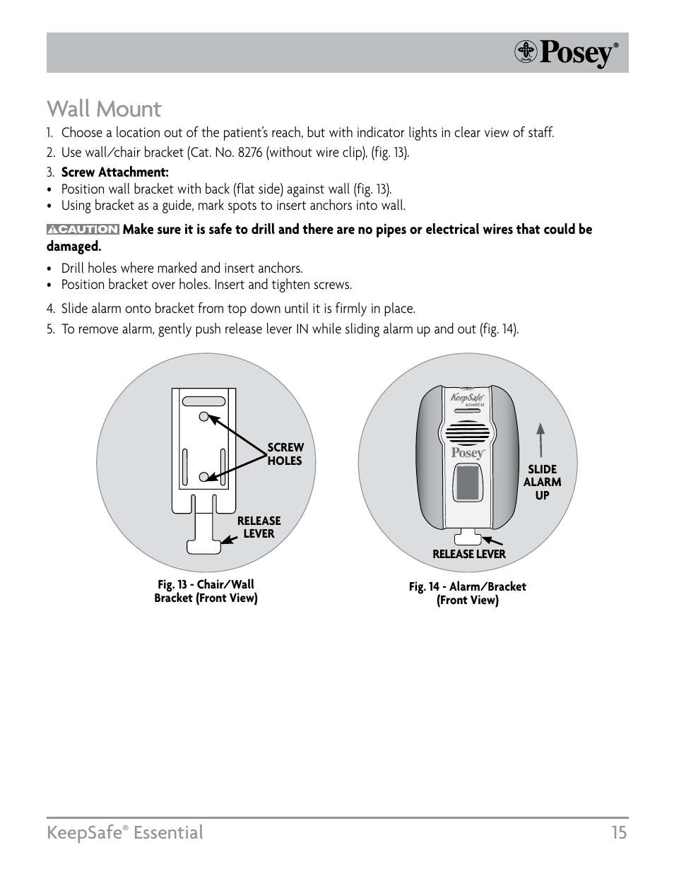 Wall mount, Keepsafe, Essential 15 | Posey KeepSafe® Essential User Manual | Page 15 / 24