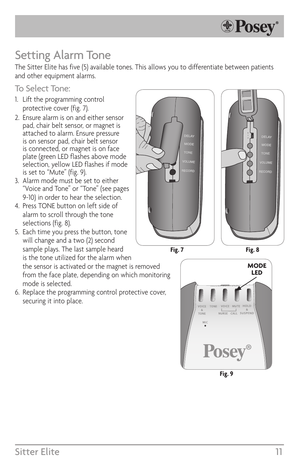 Sitter, Setting alarm tone, Sitter elite 11 | Posey Sitter Elite® User Manual | Page 11 / 40