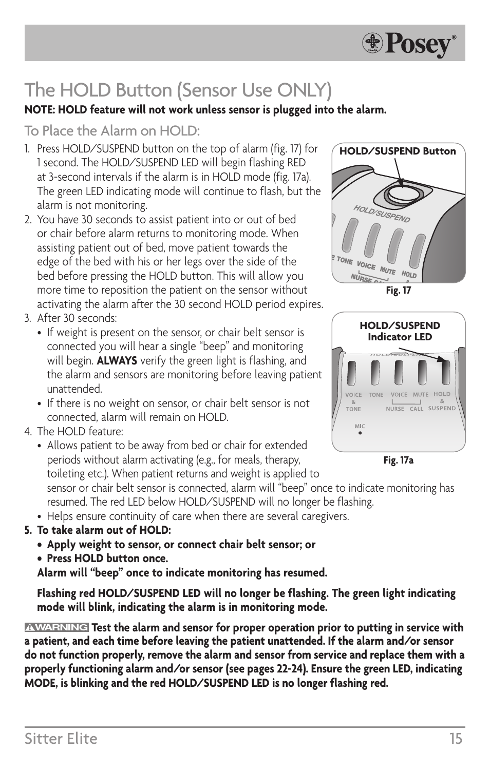 Sitter, The hold button (sensor use only), Sitter elite 15 | Posey Sitter Elite® User Manual | Page 15 / 40