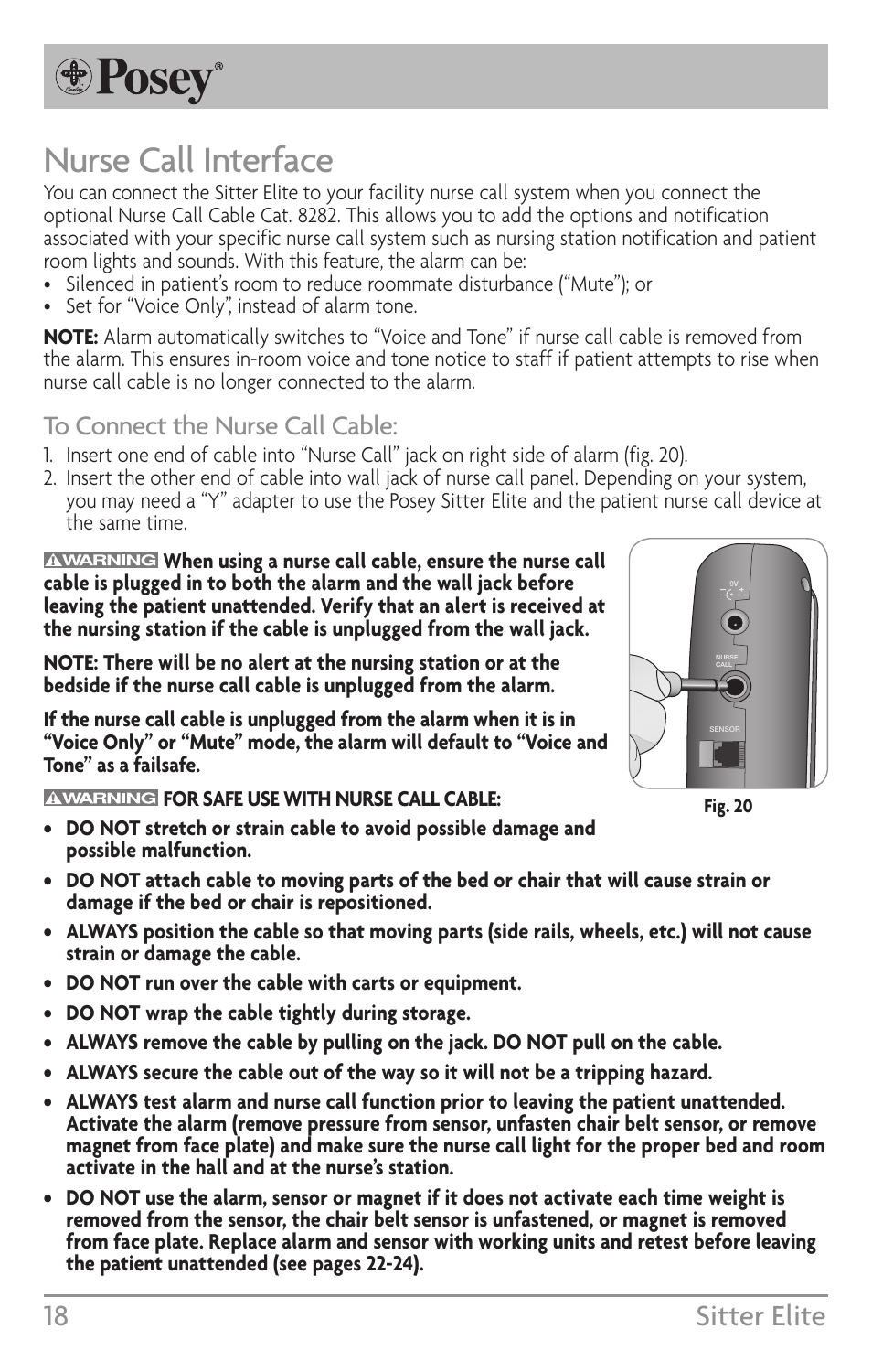 Nurse call interface, 18 sitter elite | Posey Sitter Elite® User Manual | Page 18 / 40