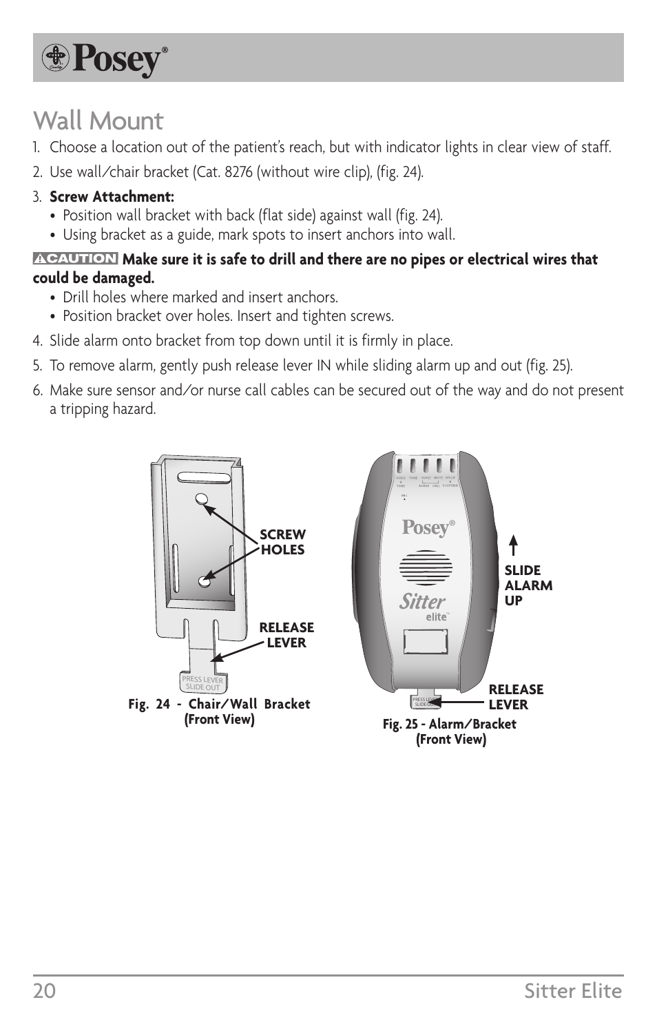 Wall mount, Sitter, 20 sitter elite | Posey Sitter Elite® User Manual | Page 20 / 40