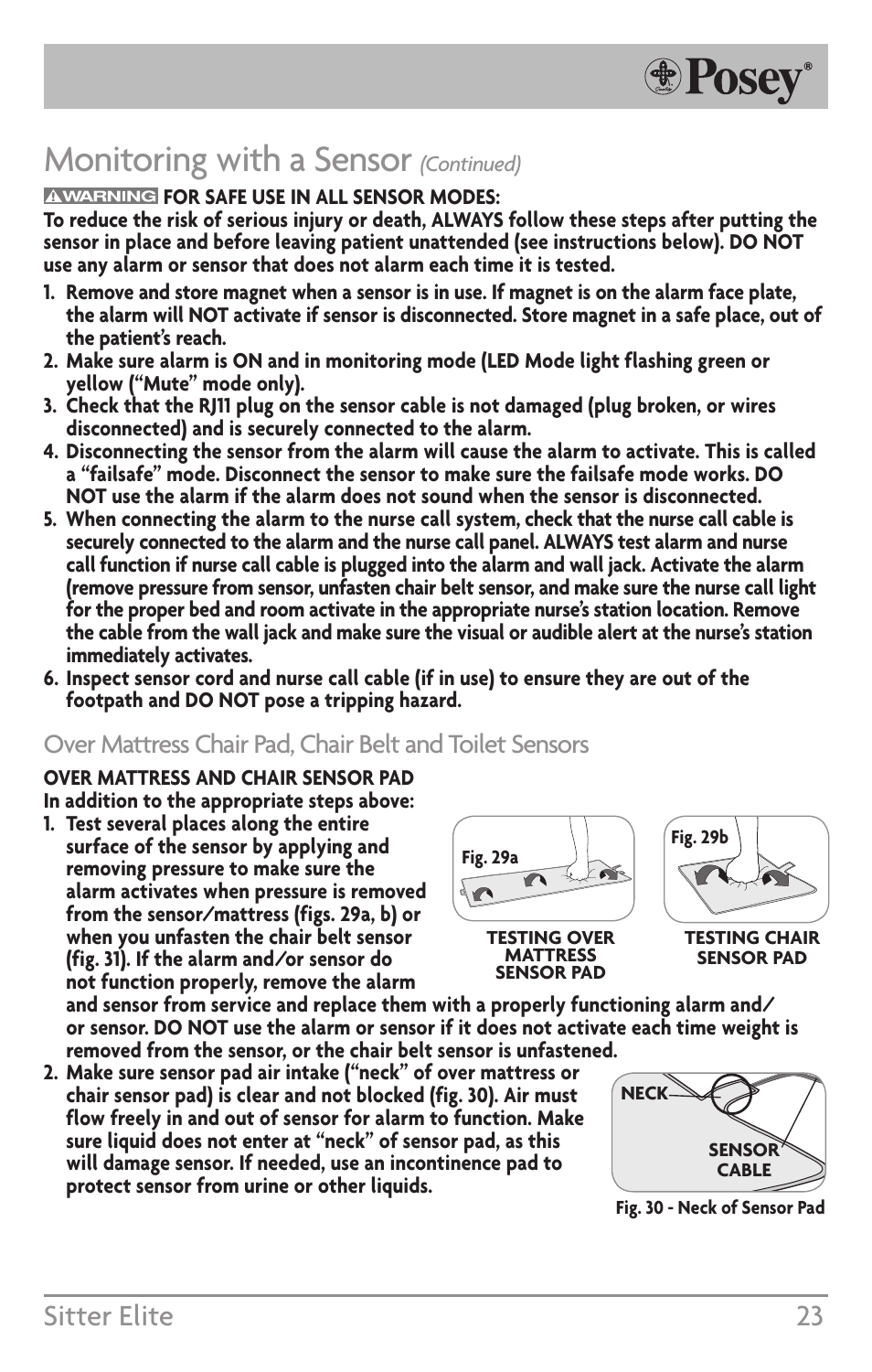 Monitoring with a sensor, Sitter elite 23 | Posey Sitter Elite® User Manual | Page 23 / 40