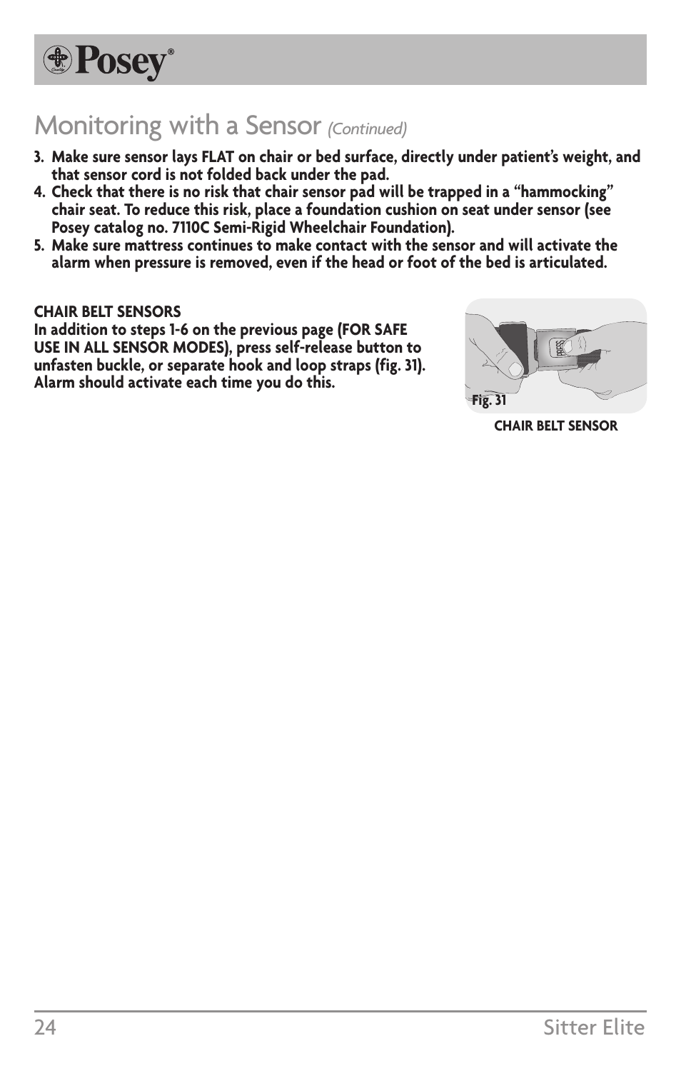 Monitoring with a sensor, 24 sitter elite | Posey Sitter Elite® User Manual | Page 24 / 40