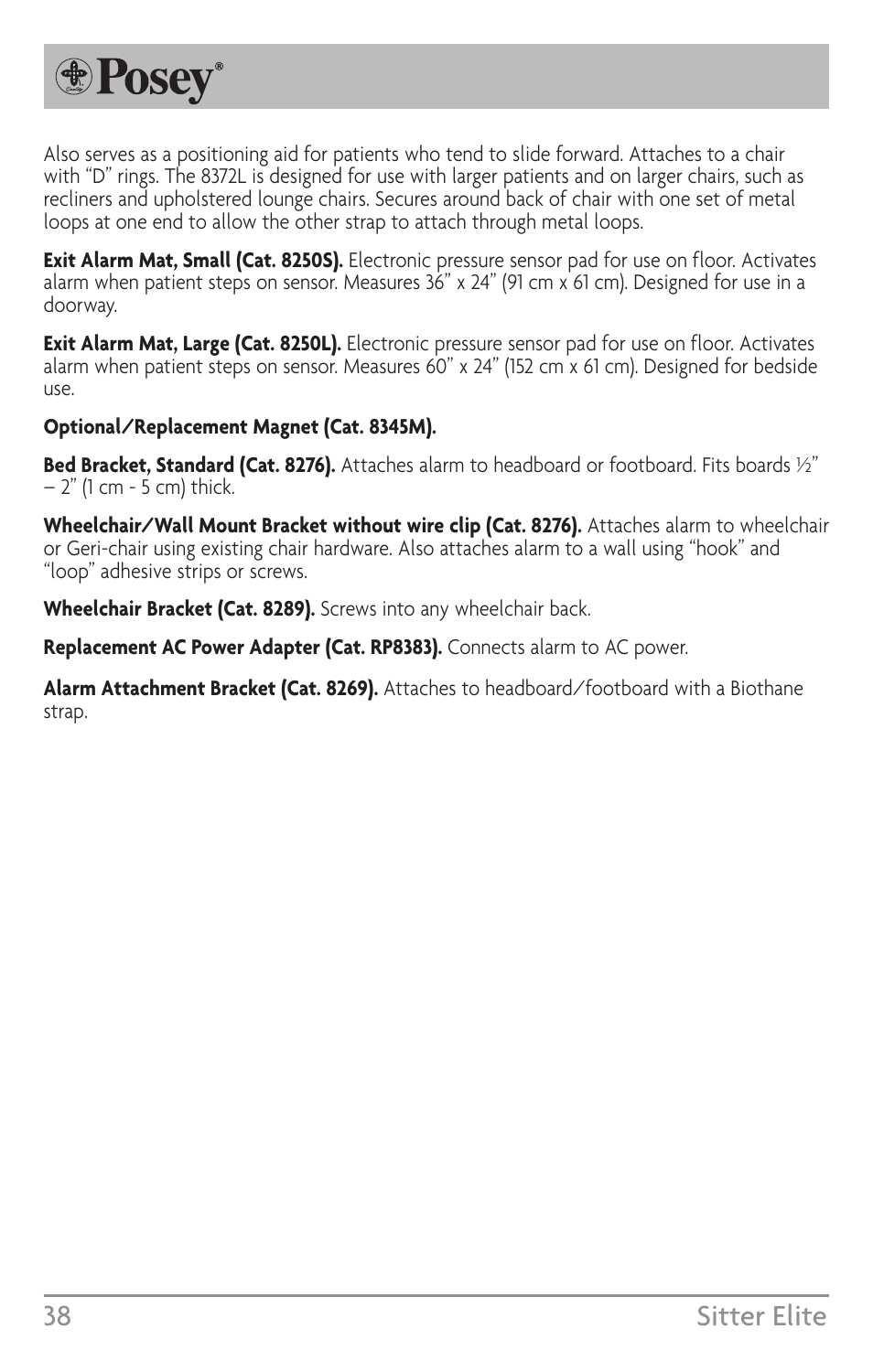 38 sitter elite | Posey Sitter Elite® User Manual | Page 38 / 40