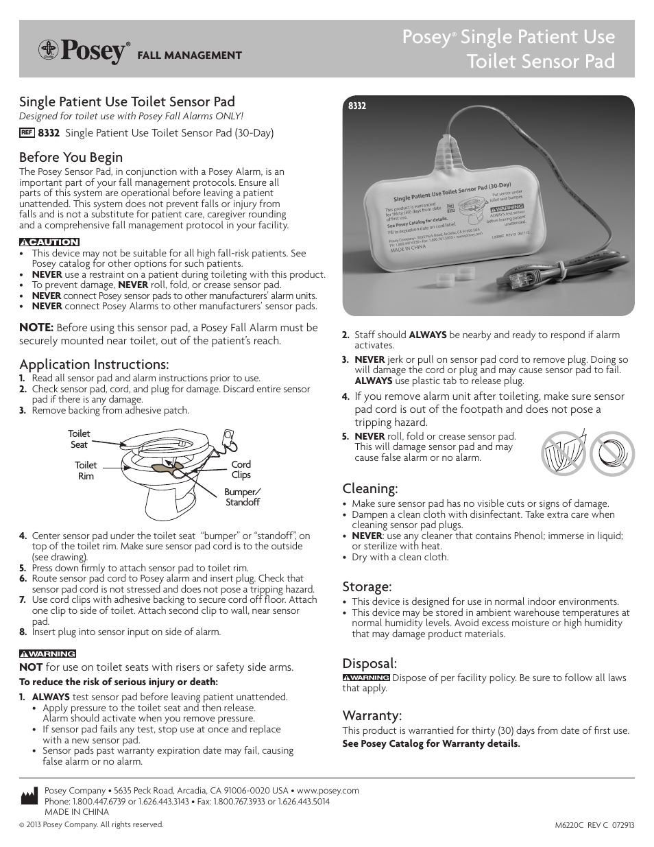 Posey Toilet Seat Sensor User Manual | 1 page