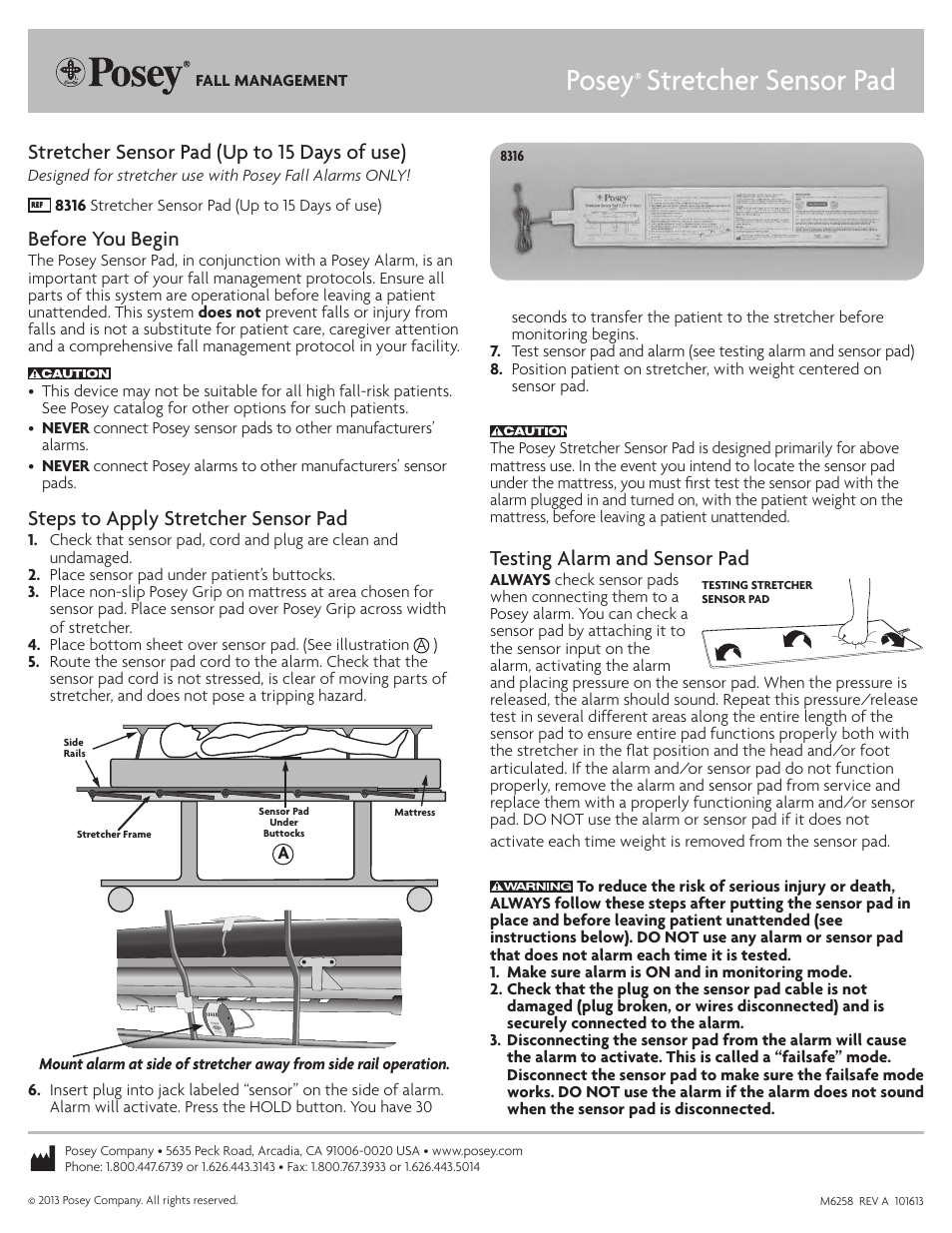 Posey Stretcher Sensor Pad User Manual | 2 pages