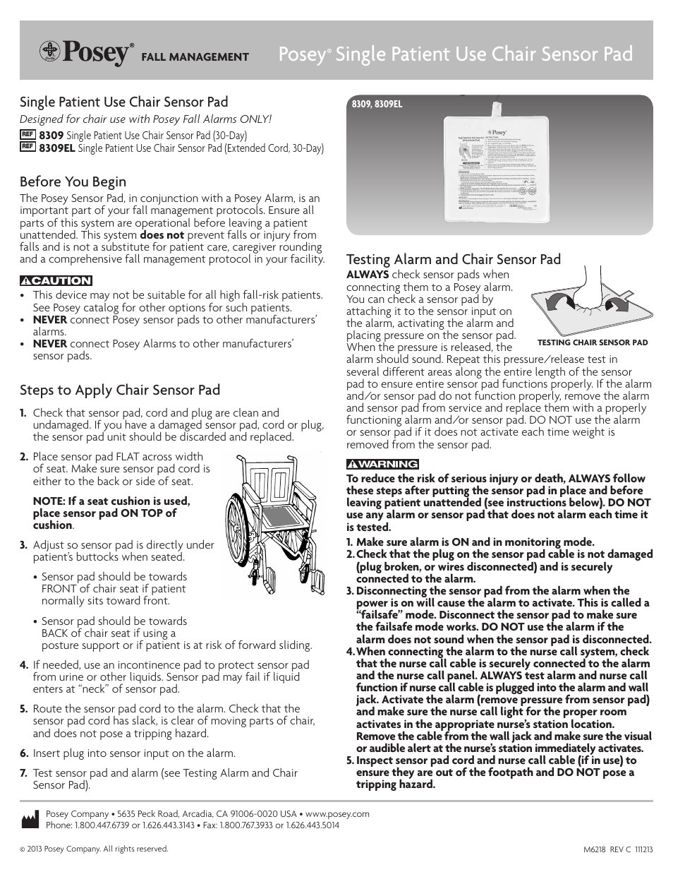 Posey 30-Day Chair Sensor User Manual | 2 pages