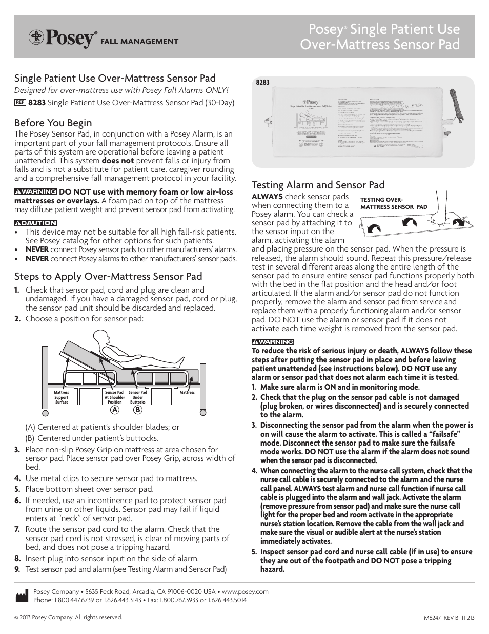 Posey 30-Day Over Mattress Bed Sensor User Manual | 2 pages