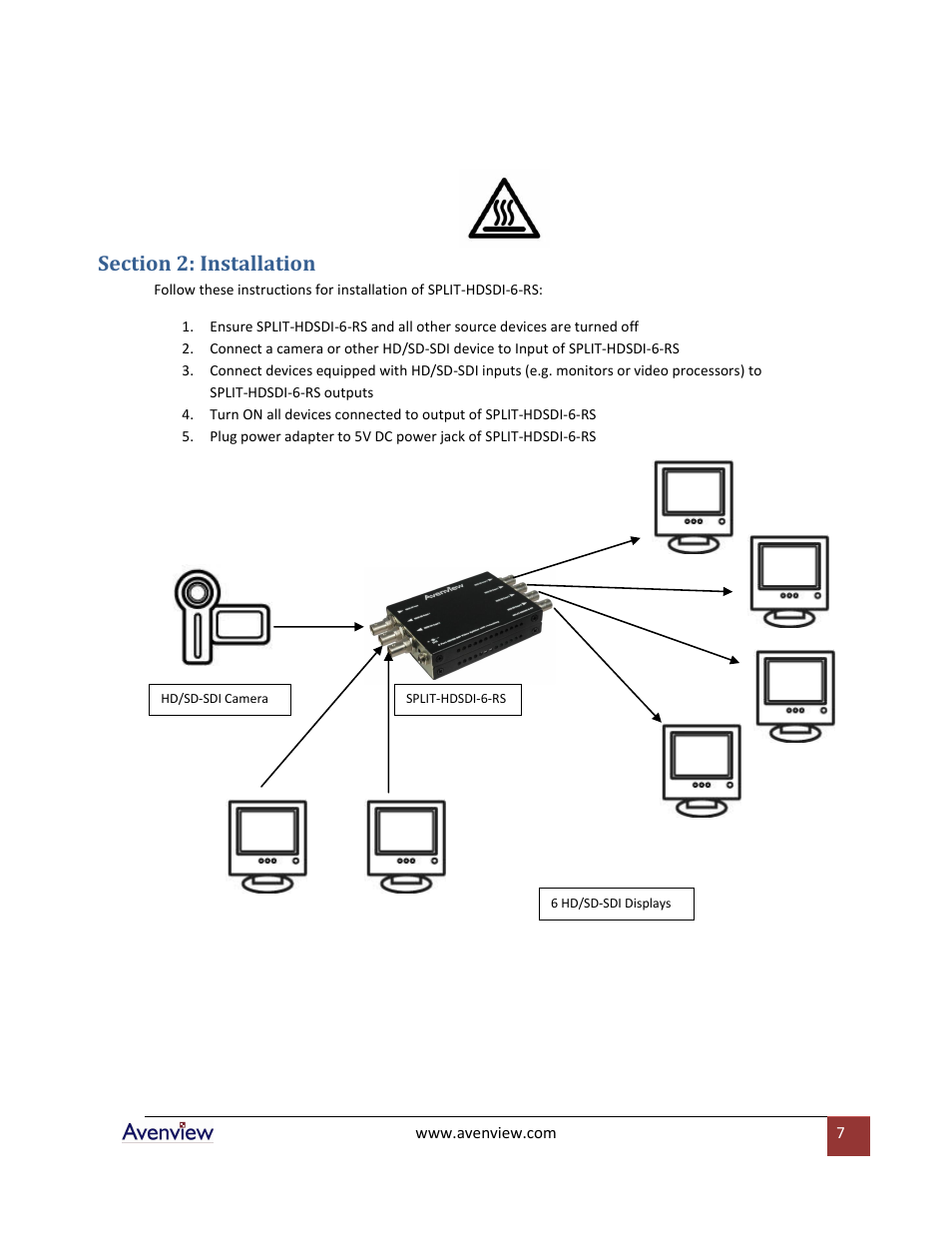 Section 2: installation | Avenview SPLIT-HDSDI-6-RS User Manual | Page 7 / 9
