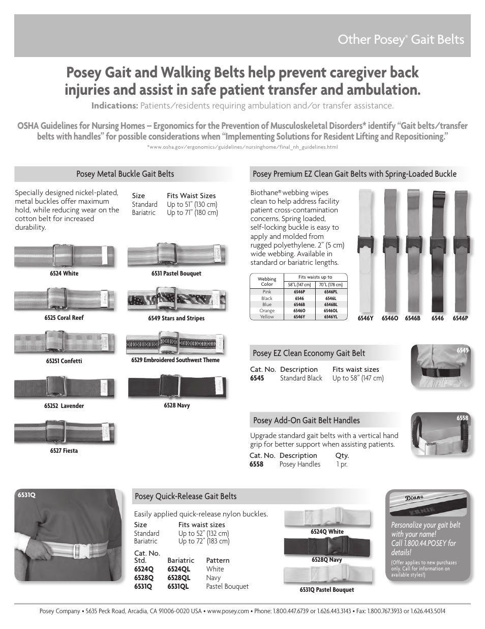 Other posey, Gait belts, Posey quick-release gait belts | Posey metal buckle gait belts, Posey add-on gait belt handles, Posey ez clean economy gait belt | Posey Fall Management Gait Belts User Manual | Page 2 / 2