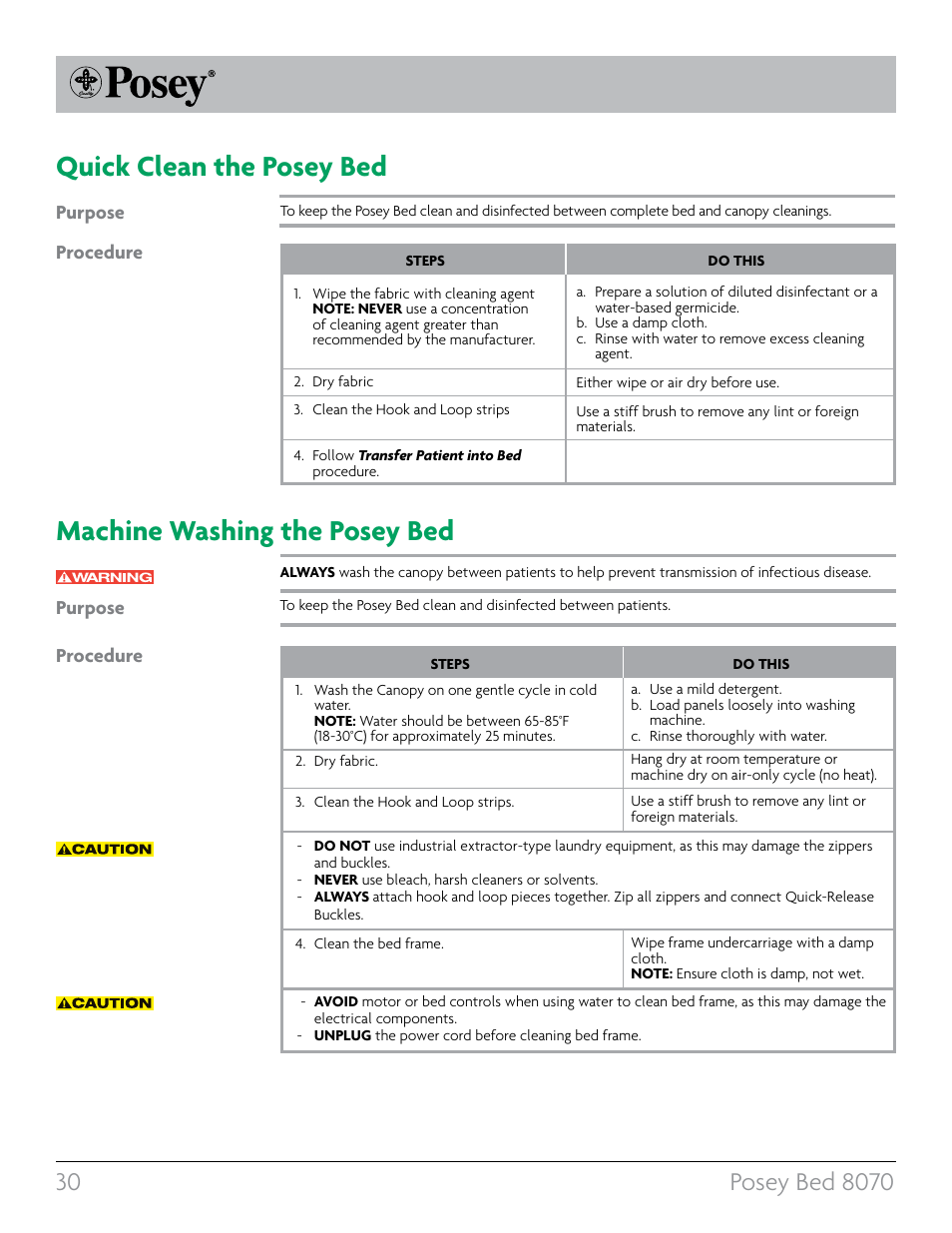 Purpose procedure purpose procedure | Posey Bed 8070 User Manual | Page 30 / 36