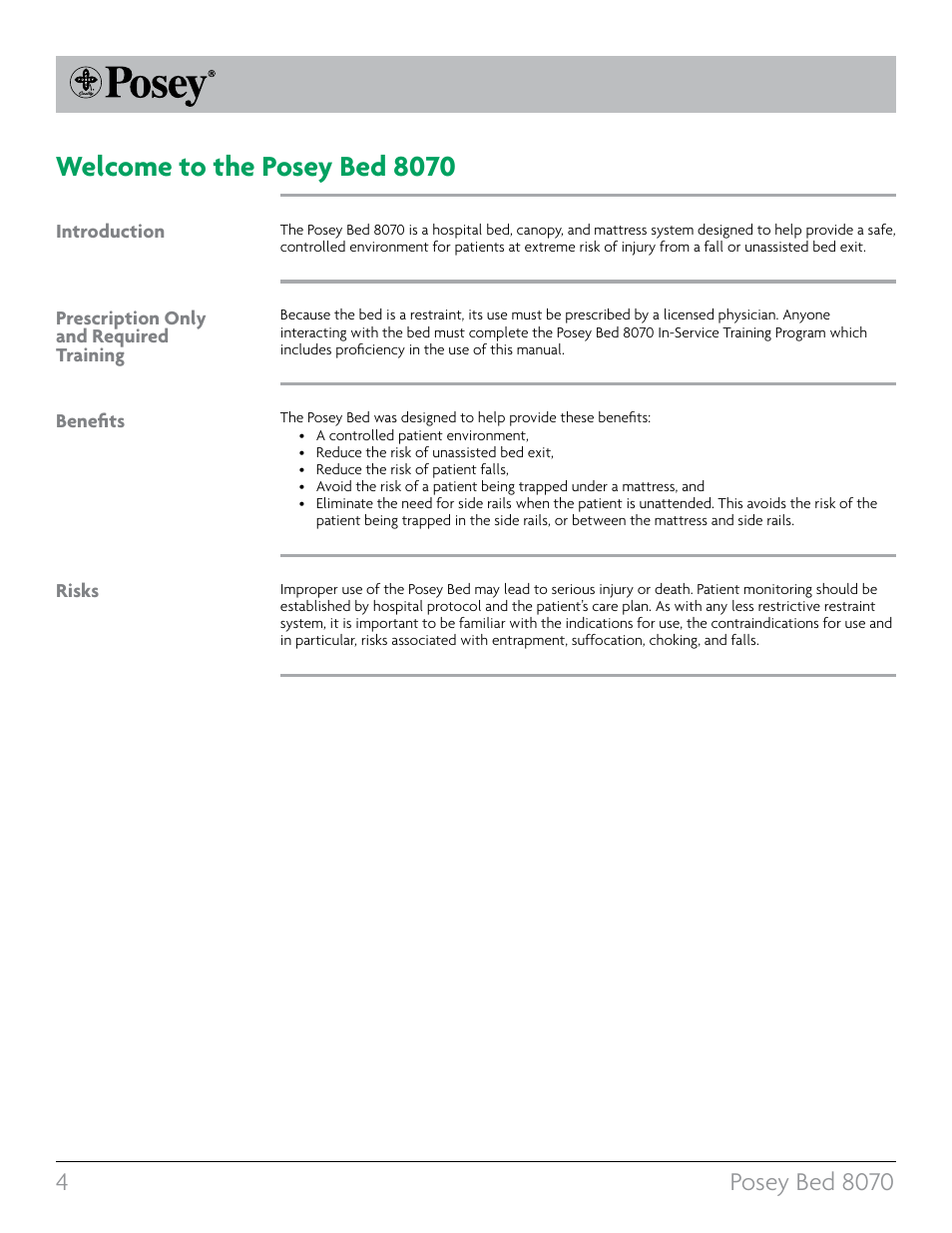 Welcome to the posey bed 8070 | Posey Bed 8070 User Manual | Page 4 / 36