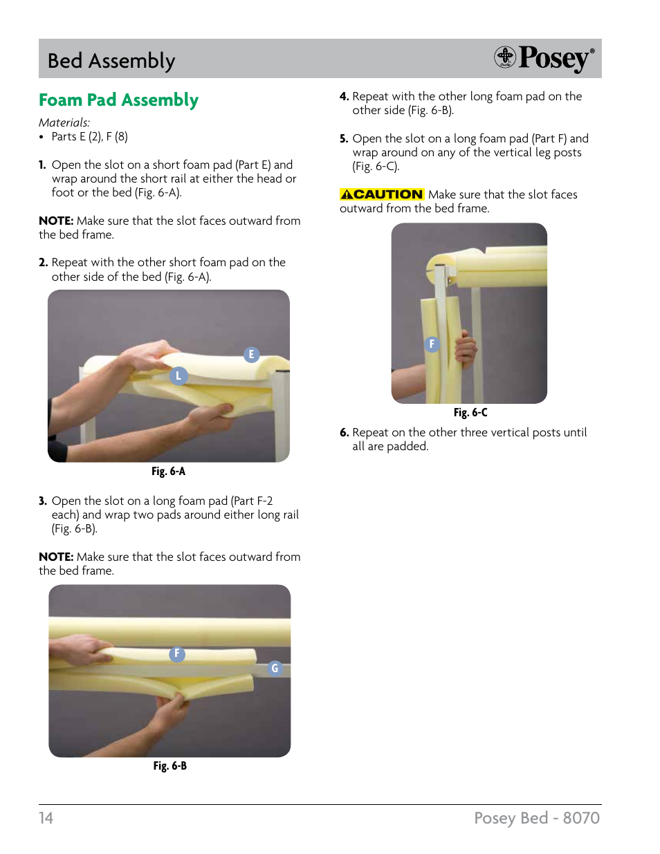 Bed assembly, Foam pad assembly | Posey Bed 8070 User Manual | Page 14 / 24