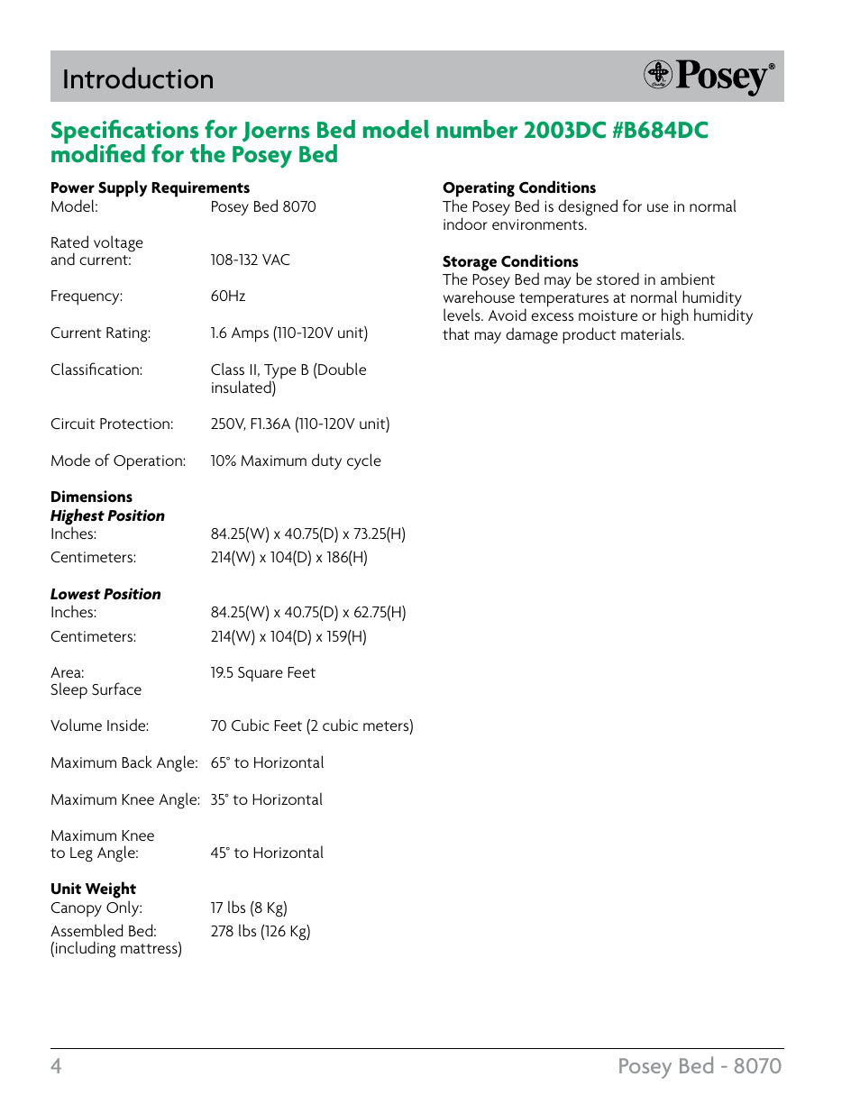 Introduction | Posey Bed 8070 User Manual | Page 4 / 24