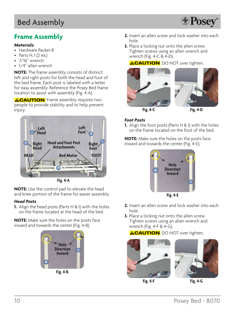 Bed assembly, Frame assembly | Posey Bed 8070 User Manual | Page 10 / 28