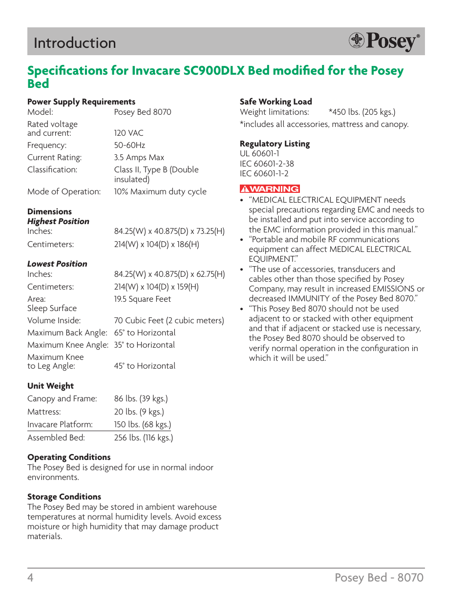 Introduction | Posey Bed 8070 User Manual | Page 4 / 28