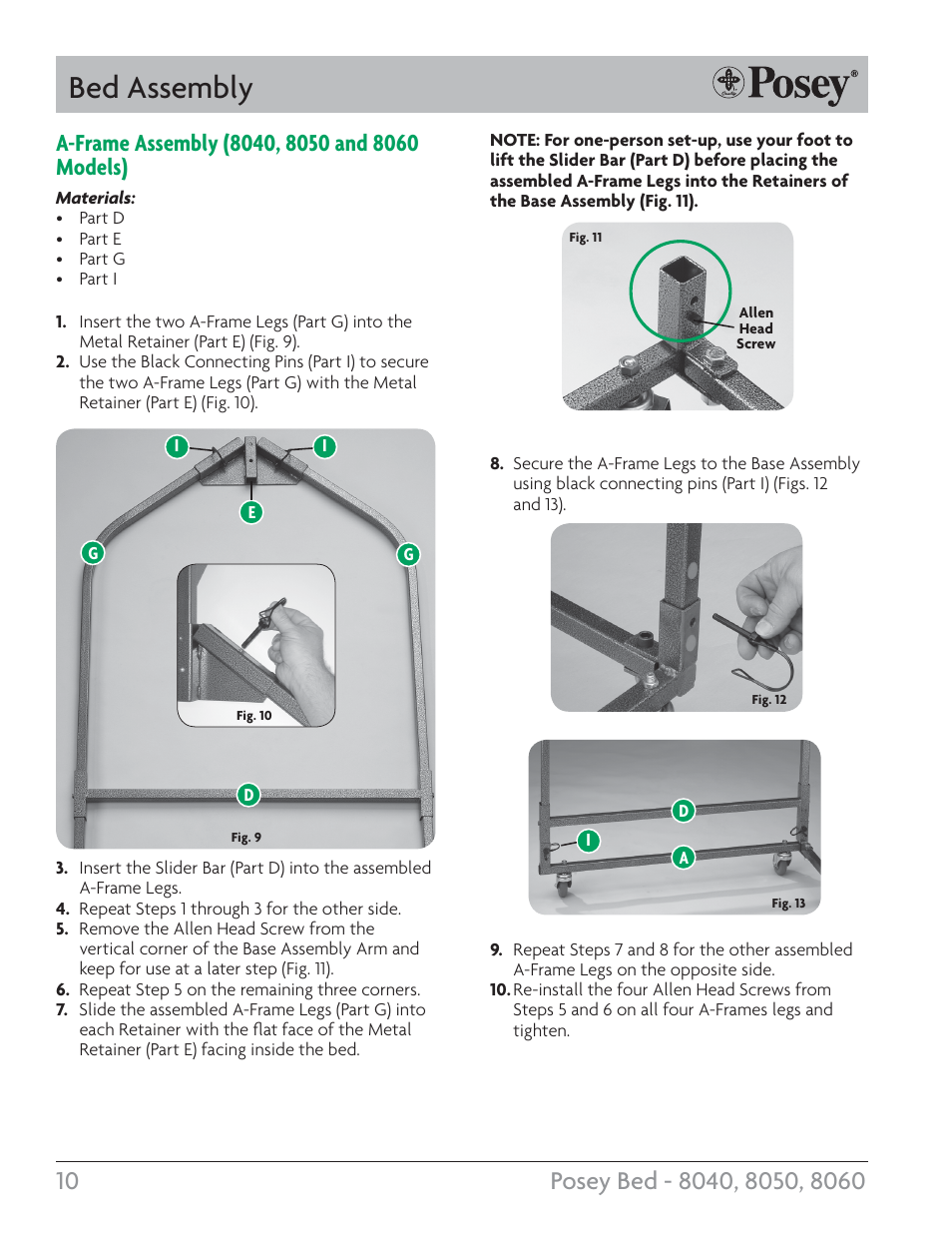 Bed assembly | Posey Bed 8060 User Manual | Page 10 / 28