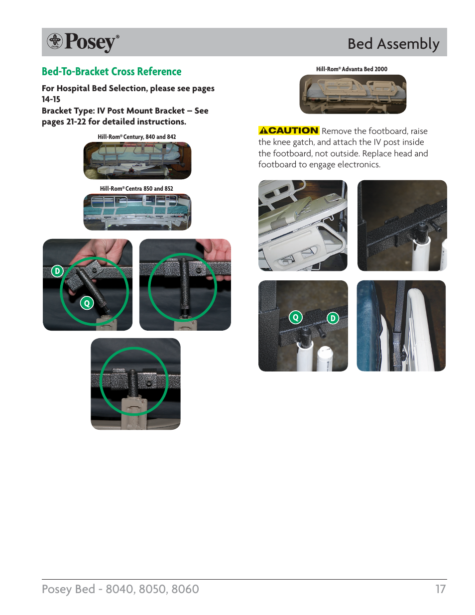 Bed assembly, Bed-to-bracket cross reference | Posey Bed 8060 User Manual | Page 17 / 28