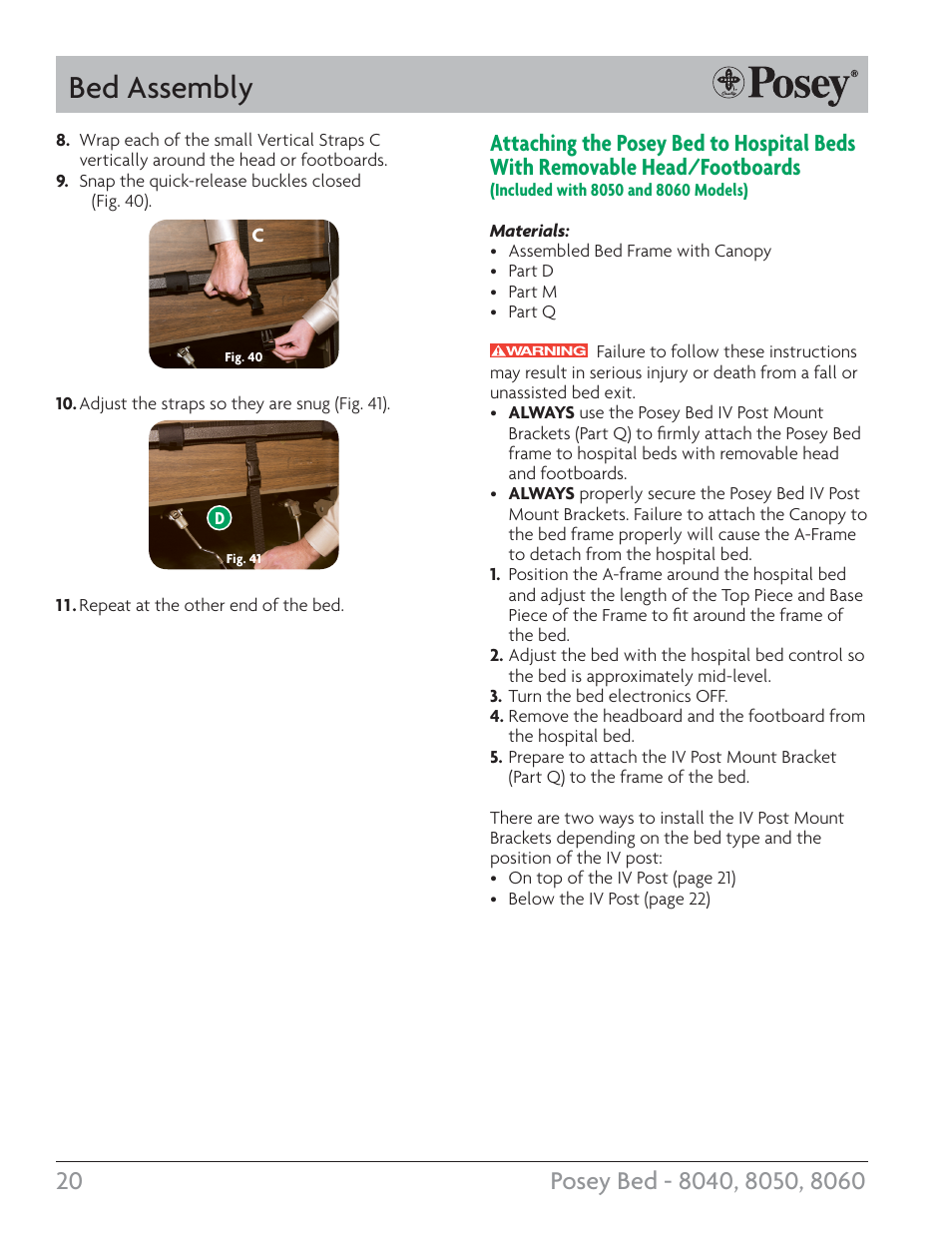 Bed assembly | Posey Bed 8060 User Manual | Page 20 / 28