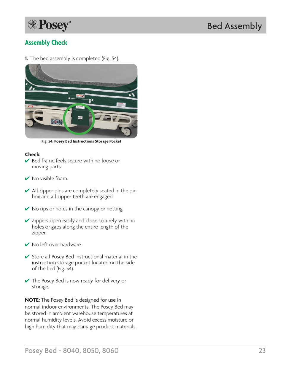 Bed assembly, Assembly check | Posey Bed 8060 User Manual | Page 23 / 28