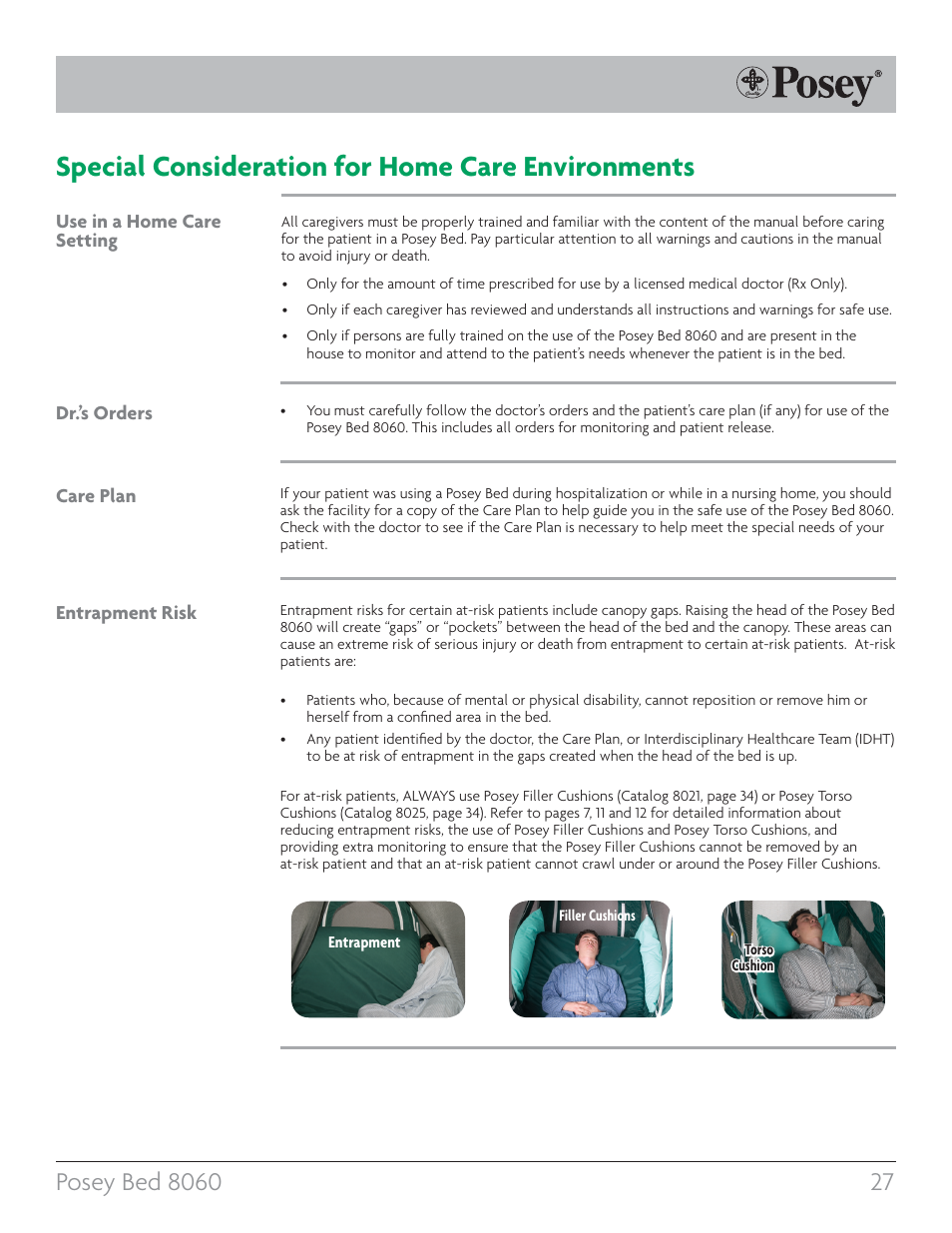 Special consideration for home care environments | Posey Bed 8060 User Manual | Page 27 / 40