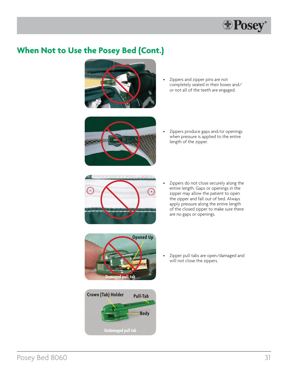 When not to use the posey bed (cont.) | Posey Bed 8060 User Manual | Page 31 / 40