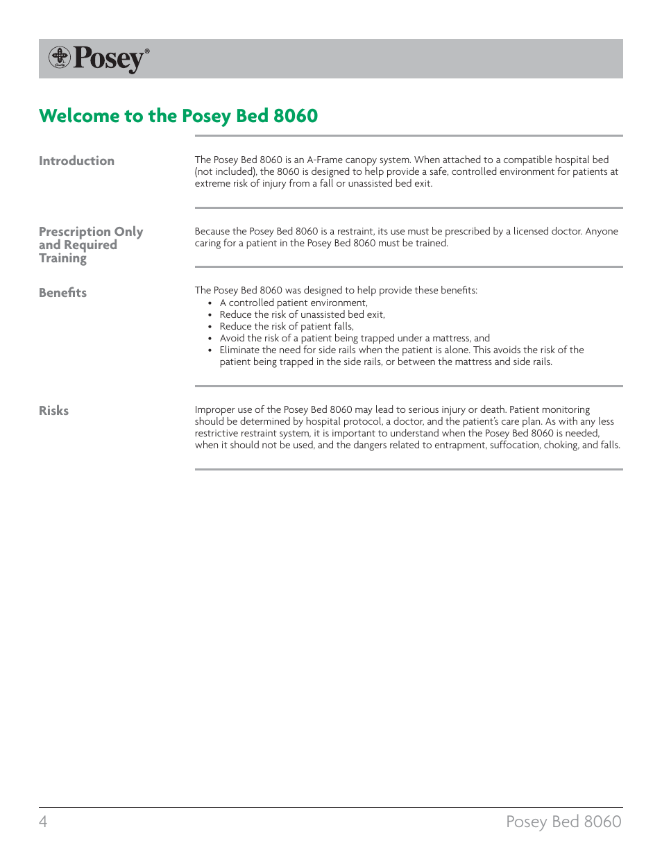 Welcome to the posey bed 8060 | Posey Bed 8060 User Manual | Page 4 / 40