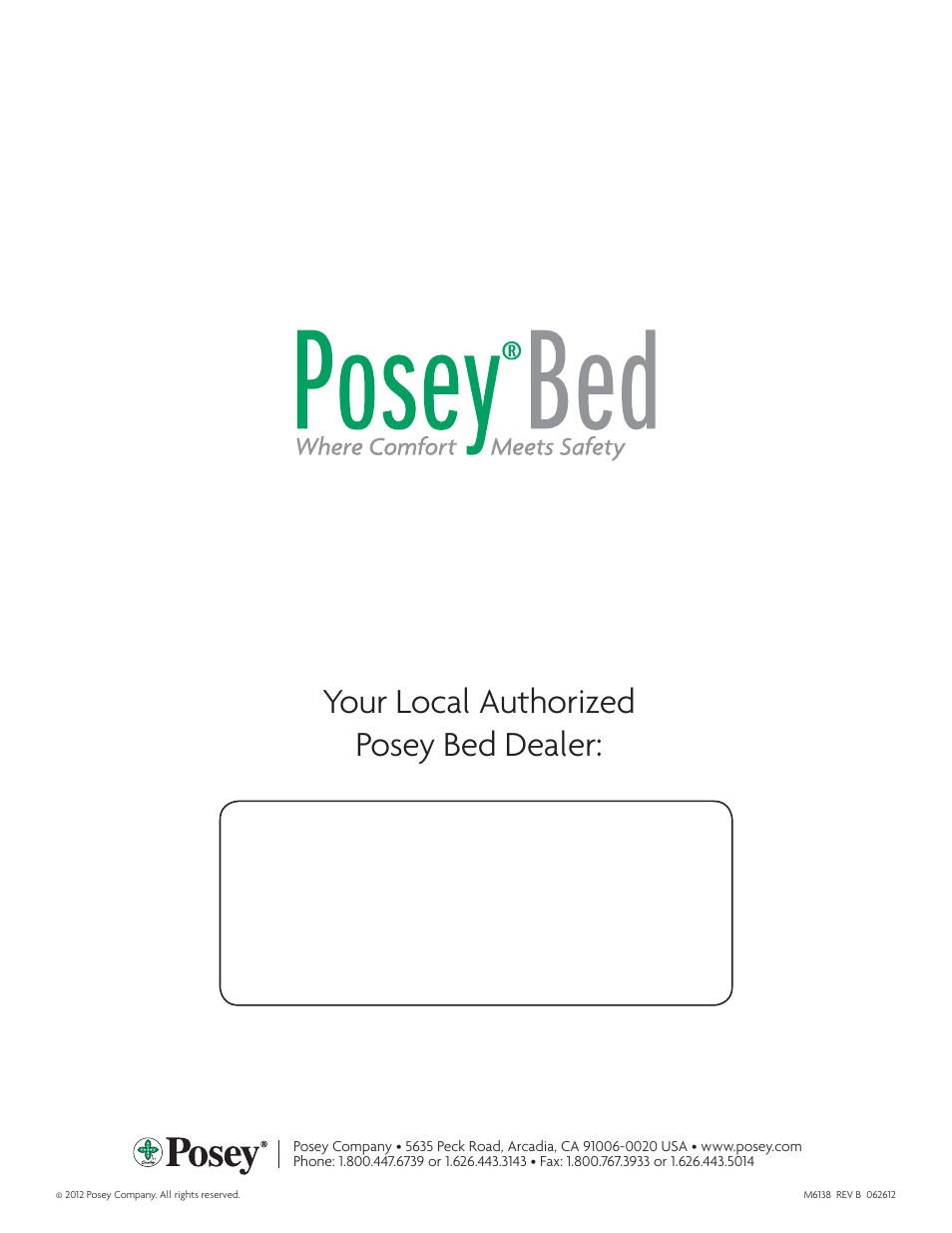 Your local authorized posey bed dealer | Posey Bed 8060 User Manual | Page 40 / 40