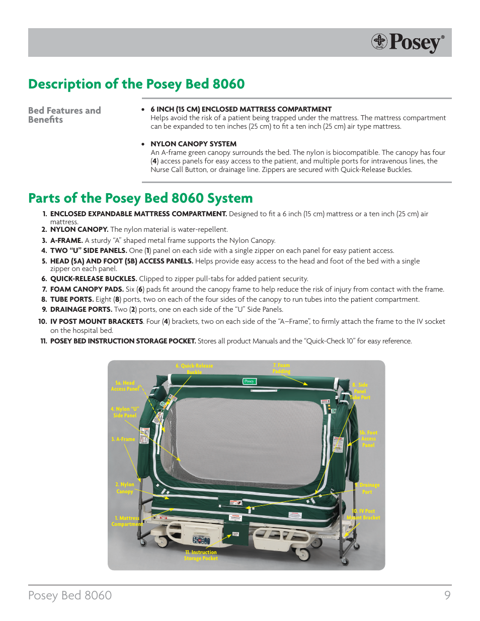 Bed features and benefits | Posey Bed 8060 User Manual | Page 9 / 40
