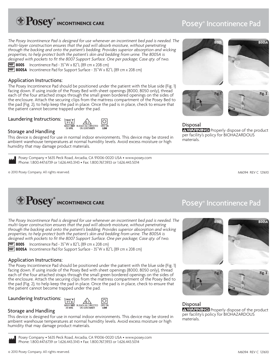 Posey Incontinence Pad User Manual | 1 page