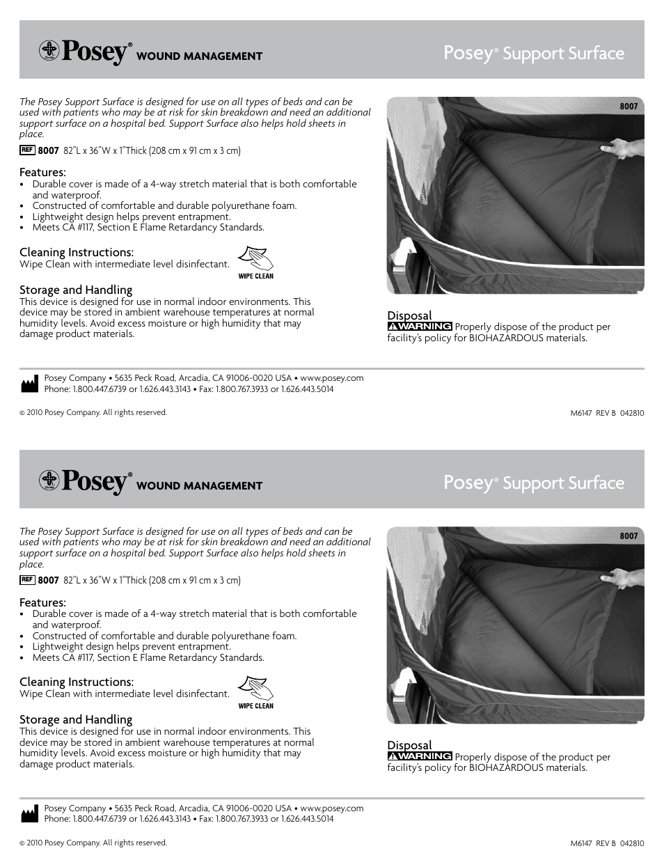 Posey Support Surface User Manual | 1 page