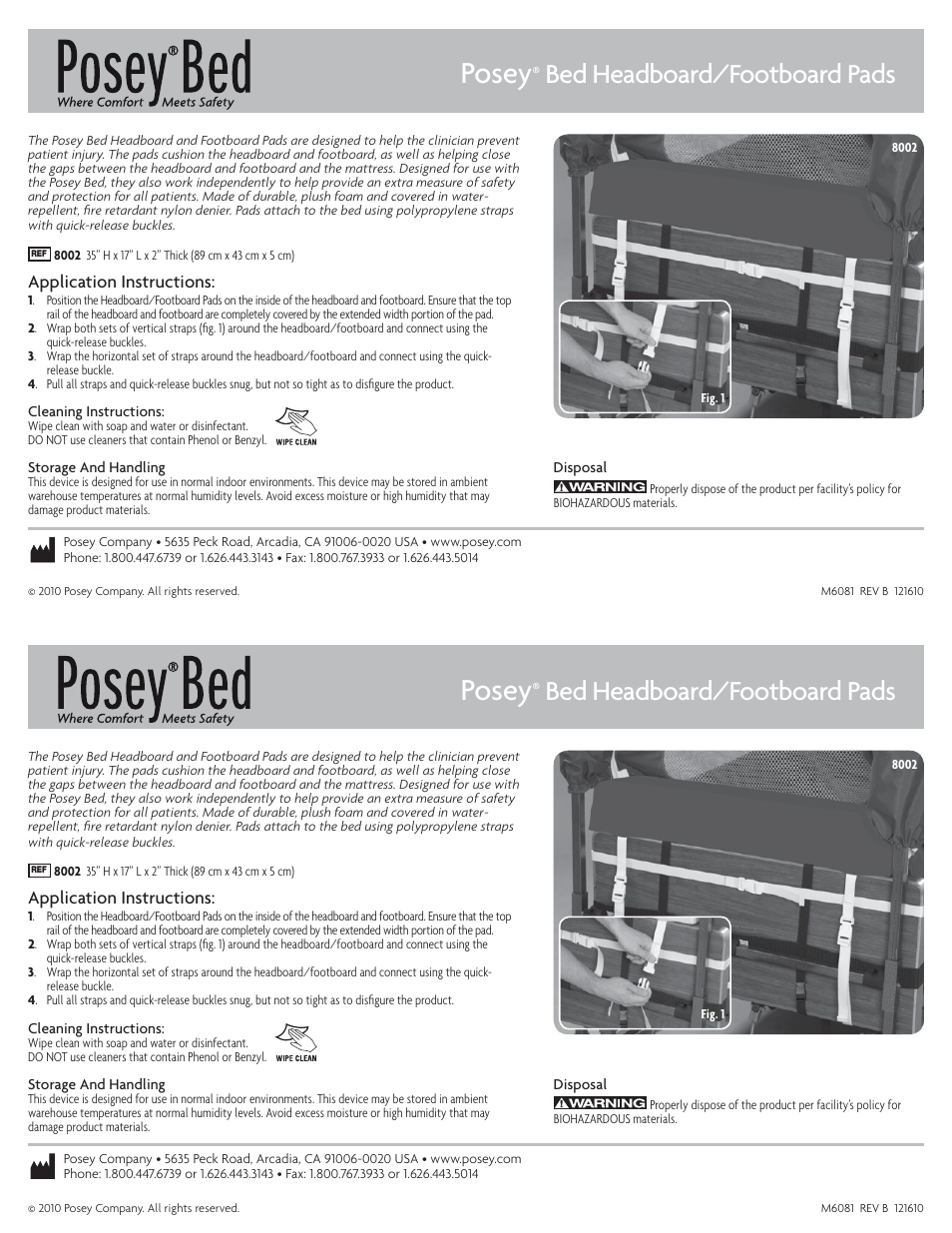 Posey Headboard/Footboard Pads User Manual | 1 page