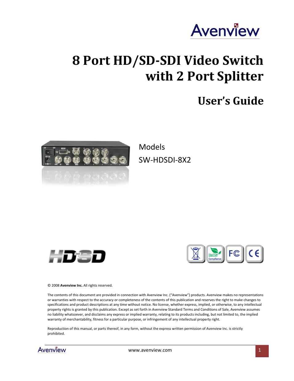 Avenview SW-HDSDI-8X2 User Manual | 10 pages