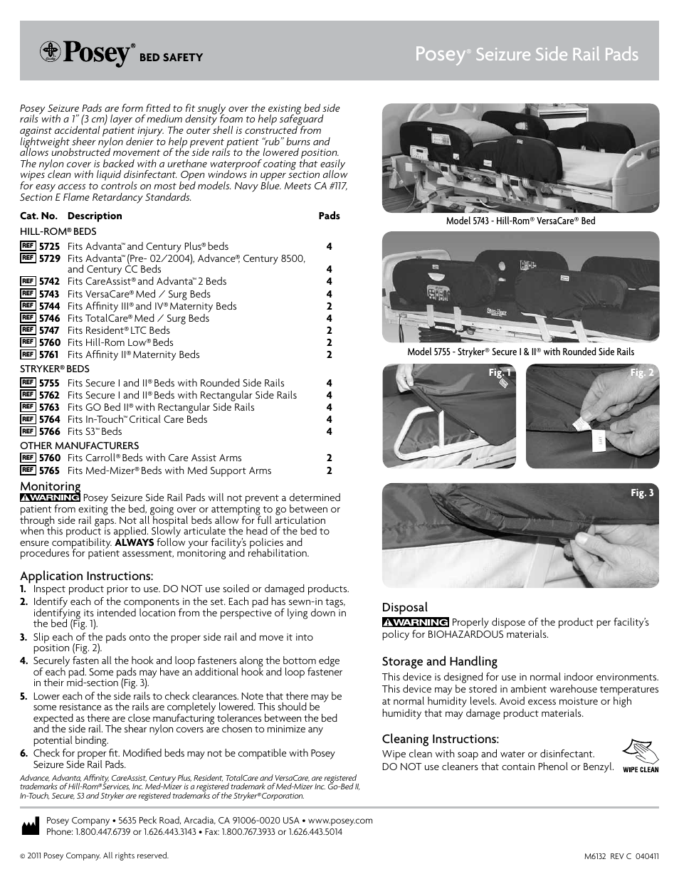 Posey Seizure Side Rail Pads User Manual | 1 page