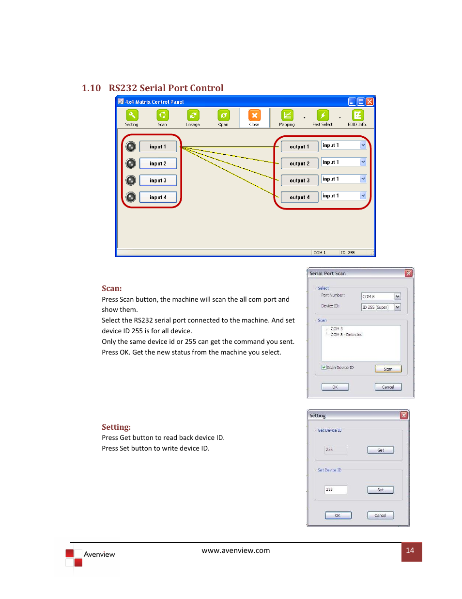 Rs232 serial port control | Avenview SW-HDM3D-C5-4X4 User Manual | Page 14 / 19