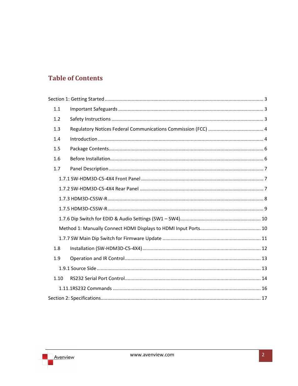 Avenview SW-HDM3D-C5-4X4 User Manual | Page 2 / 19