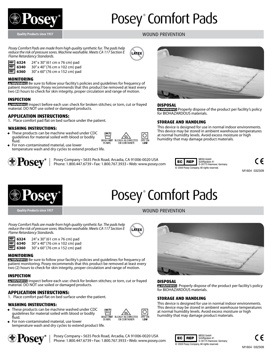 Posey Comfort Pads User Manual | 1 page