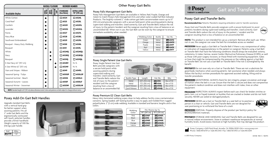 Posey Transfer Belts User Manual | 2 pages