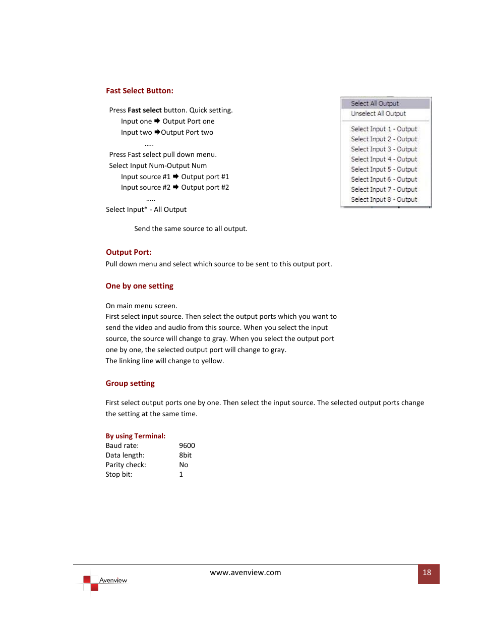 Avenview SW-HDM3D-C5-8X8 User Manual | Page 18 / 26