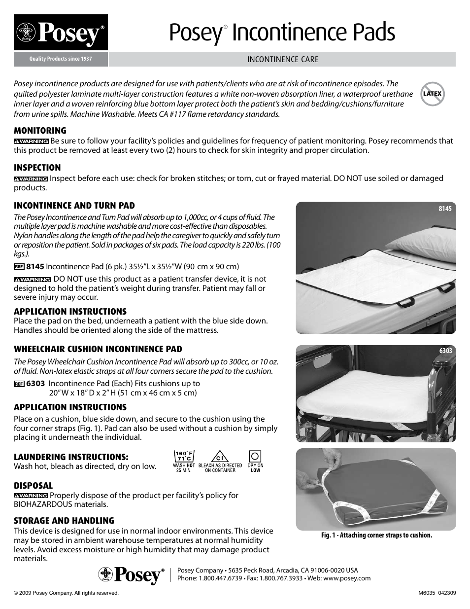 Posey Wheelchair Cushion Incontinence Pad User Manual | 1 page