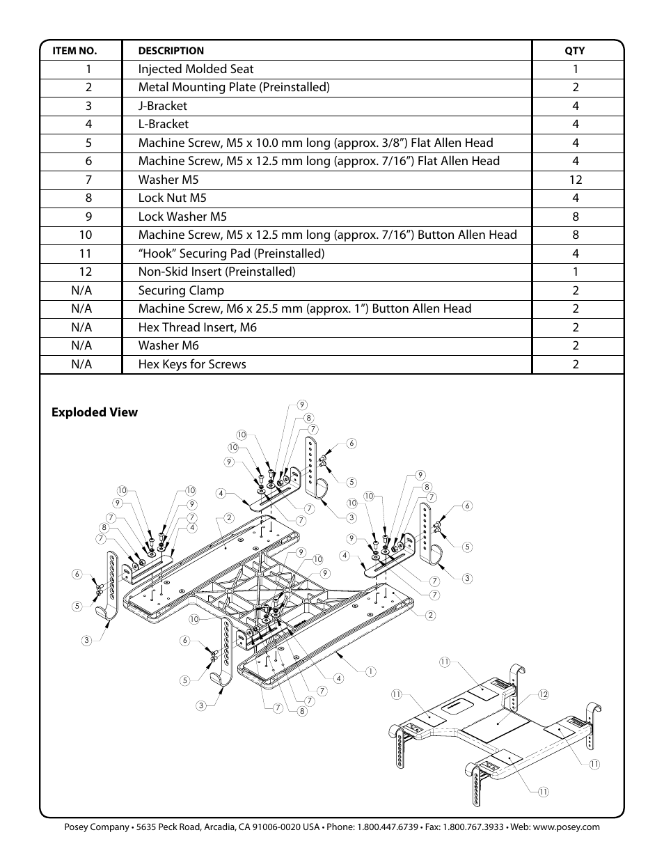 Exploded view | Posey Deluxe Drop Seat User Manual | Page 2 / 2
