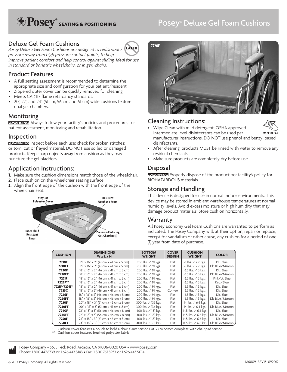 Posey Deluxe Gel Foam Cushions User Manual | 1 page