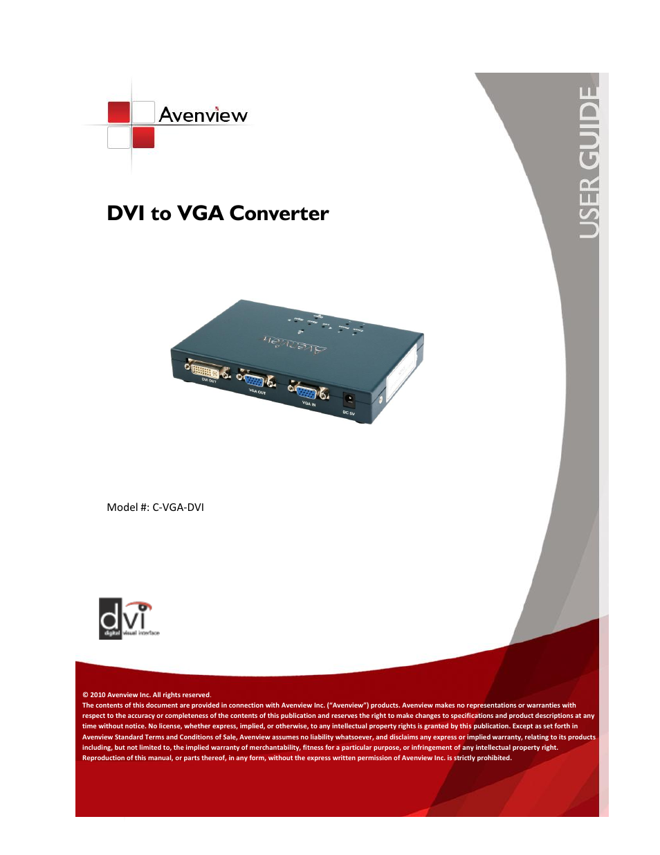 Avenview C-VGA-DVI User Manual | 8 pages