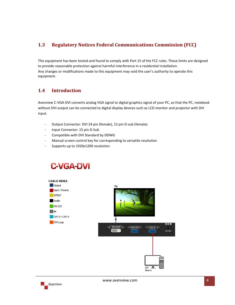 Introduction, 4 introduction | Avenview C-VGA-DVI User Manual | Page 4 / 8